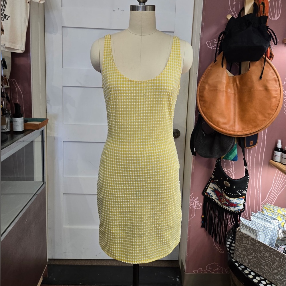 Urban outfitters gingham yellow white bodycon tank minidress size medium